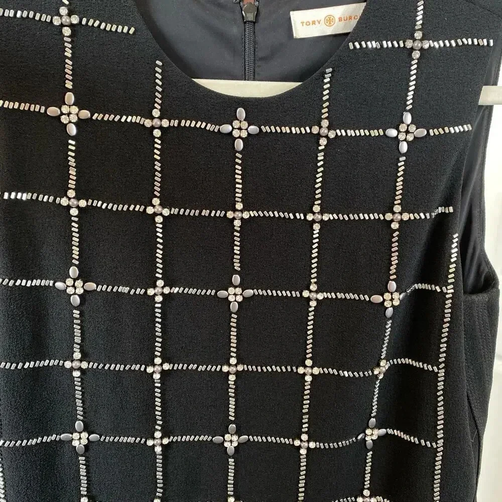 TORY BURCH Betsy Jumpsuit Beaded Black White Metallic Size Small Elegant Chic